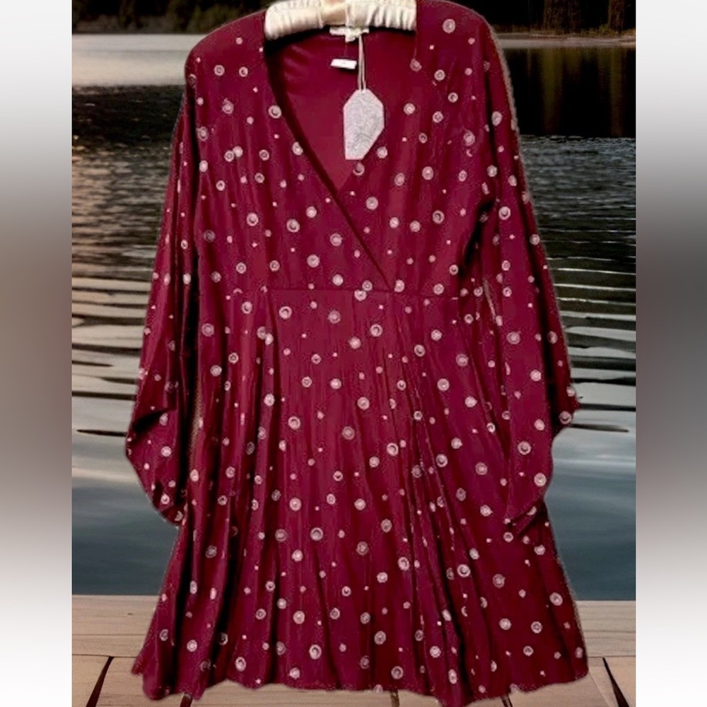 Hem And Thread Dress M New Cute Burgundy Embroidered Boho Whimsigoth Mini NWT